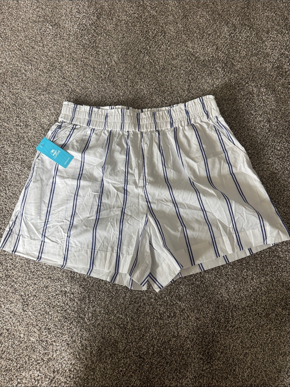Cupshe White High-Waist Shorts with Blue Stripes